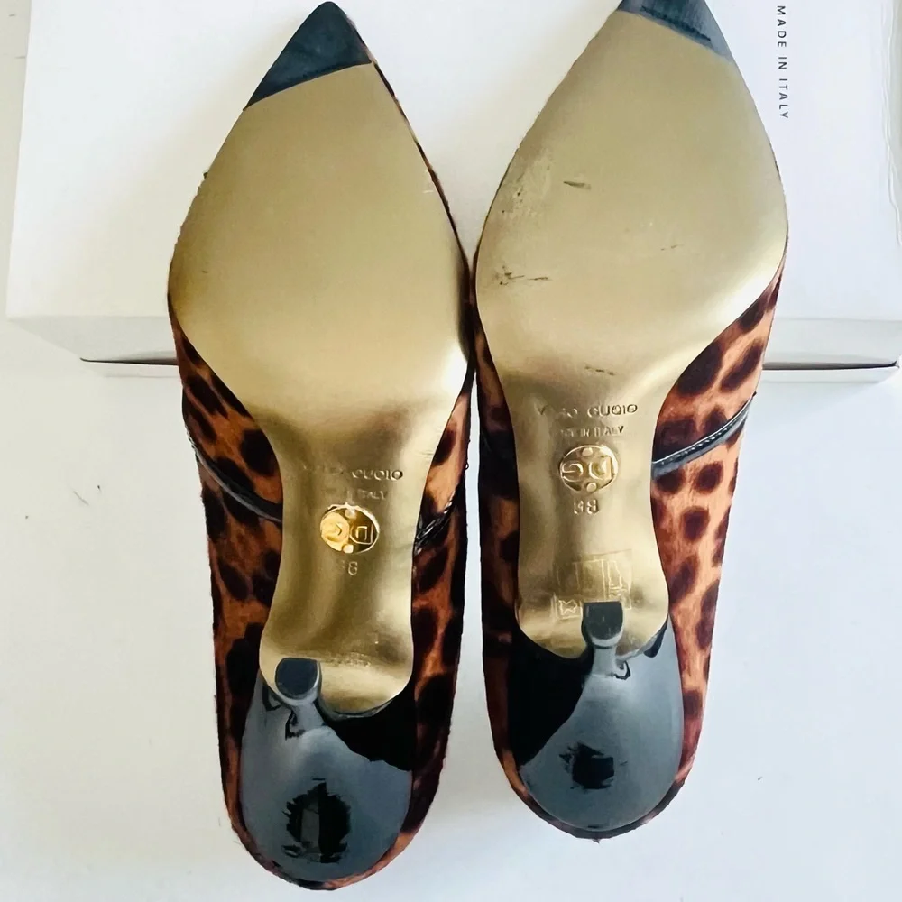 Dolce & Gabbana calf hair tan black animal print heels 38